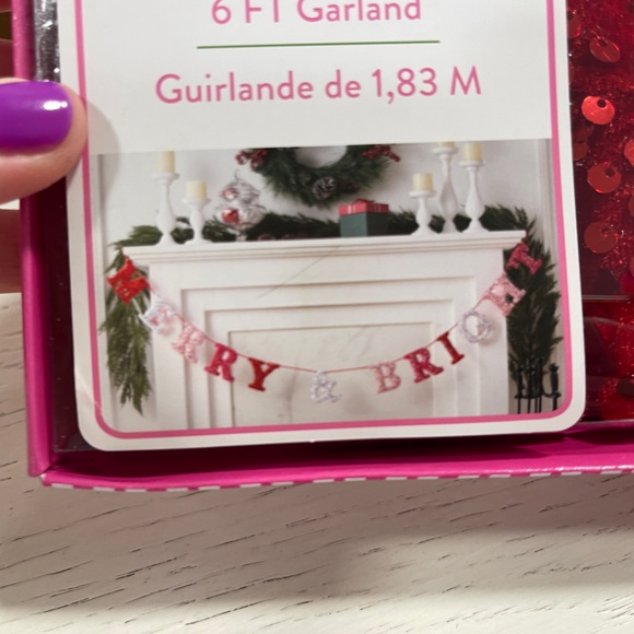 Pink Christmas Merry & Bright Sequin 6ft Garland NWT - Picture 2 of 5